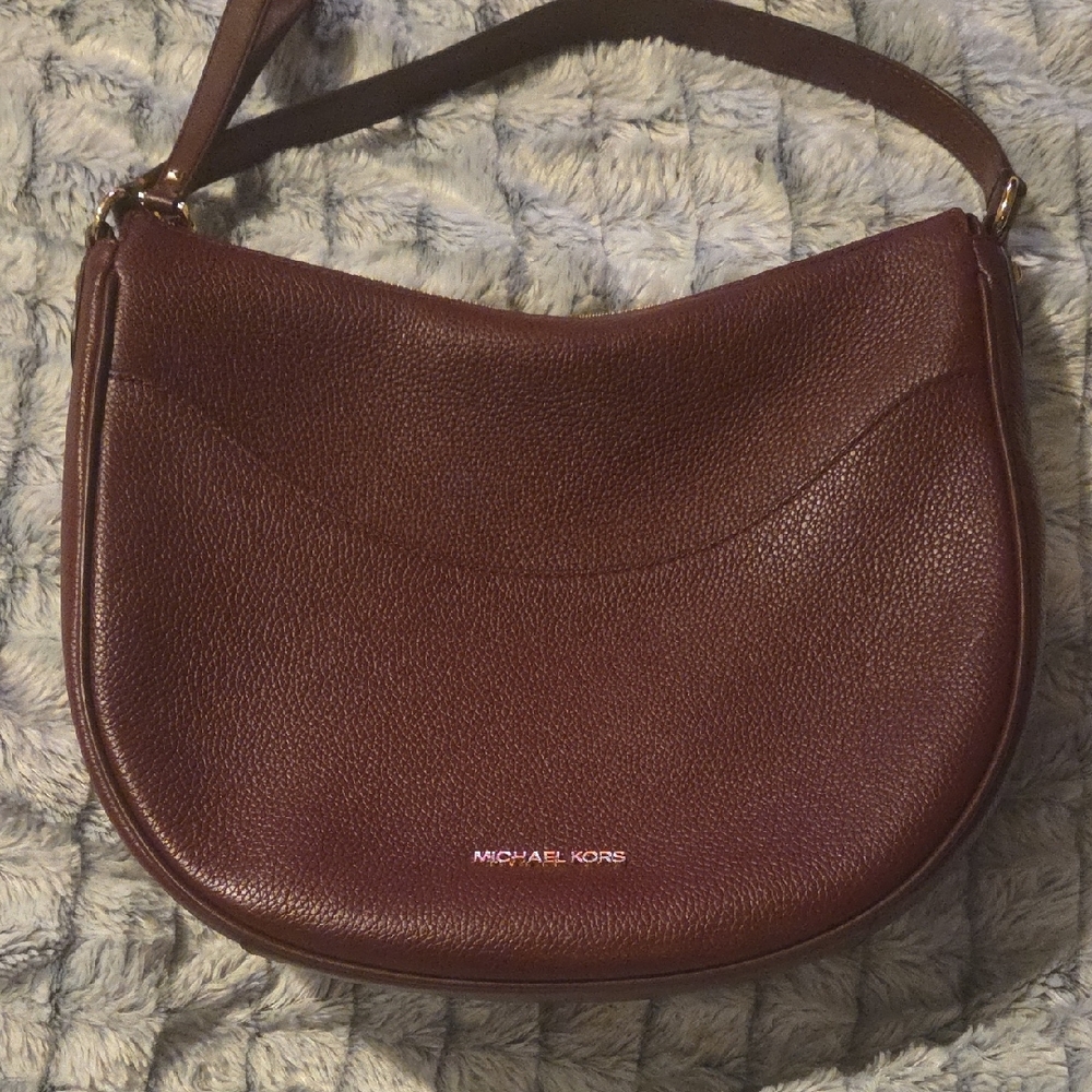 Michael Kors Brown Leather Shoulder Bag with Crescent Shape